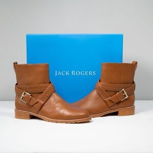 Jack Rogers Eliza Moto Buckle Leather Zip-Up Tan Boots Size 8.5